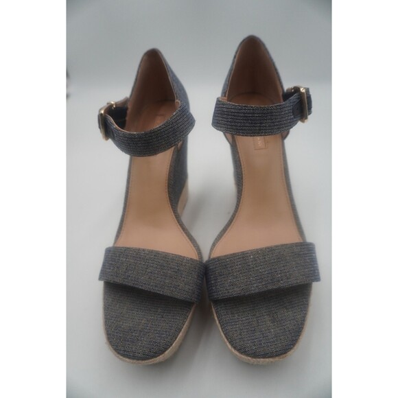 ANTONIO MELANI Lauralyn Navy Blue Gold Resort Ankle Vacation Wedge Sandals Sz 9M - Picture 2 of 10